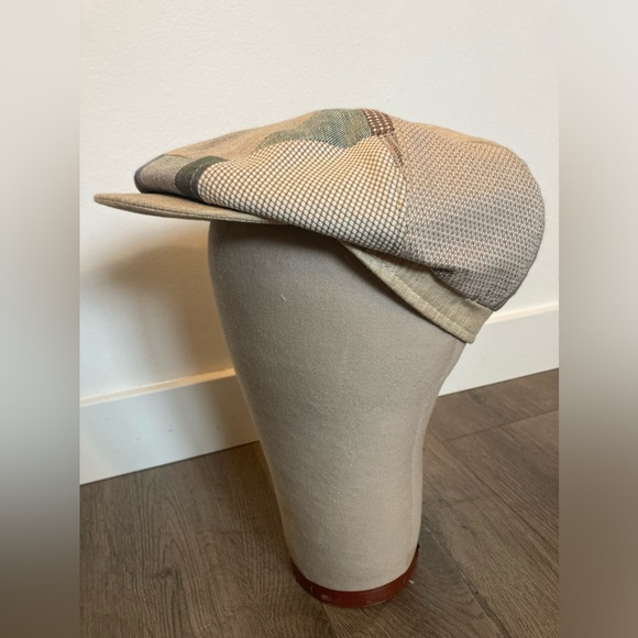 MAGILL LINEN/COTTON BLEND IVY SHAPE BEIGE MIX FLAT CAP - NWOT - Picture 3 of 6